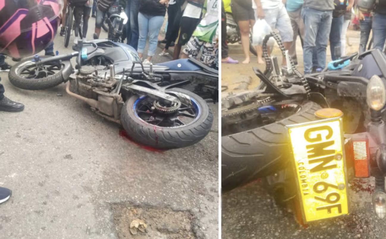 Dramático rescate de una mujer atrapada en la llanta de una motocicleta en Bucaramanga
